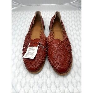 Sols Women's Loafers 12 Brown Woven Handmade Leather Boho Casual‎ Slip On Flat